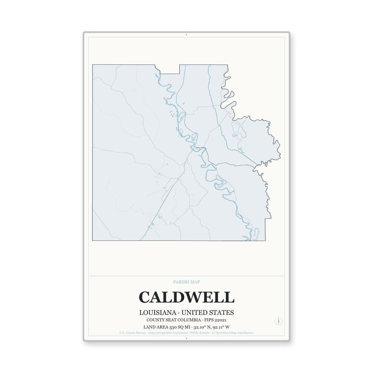 Caldwell Parish, Louisiana Map Aluminum Sign in Gallery Air style