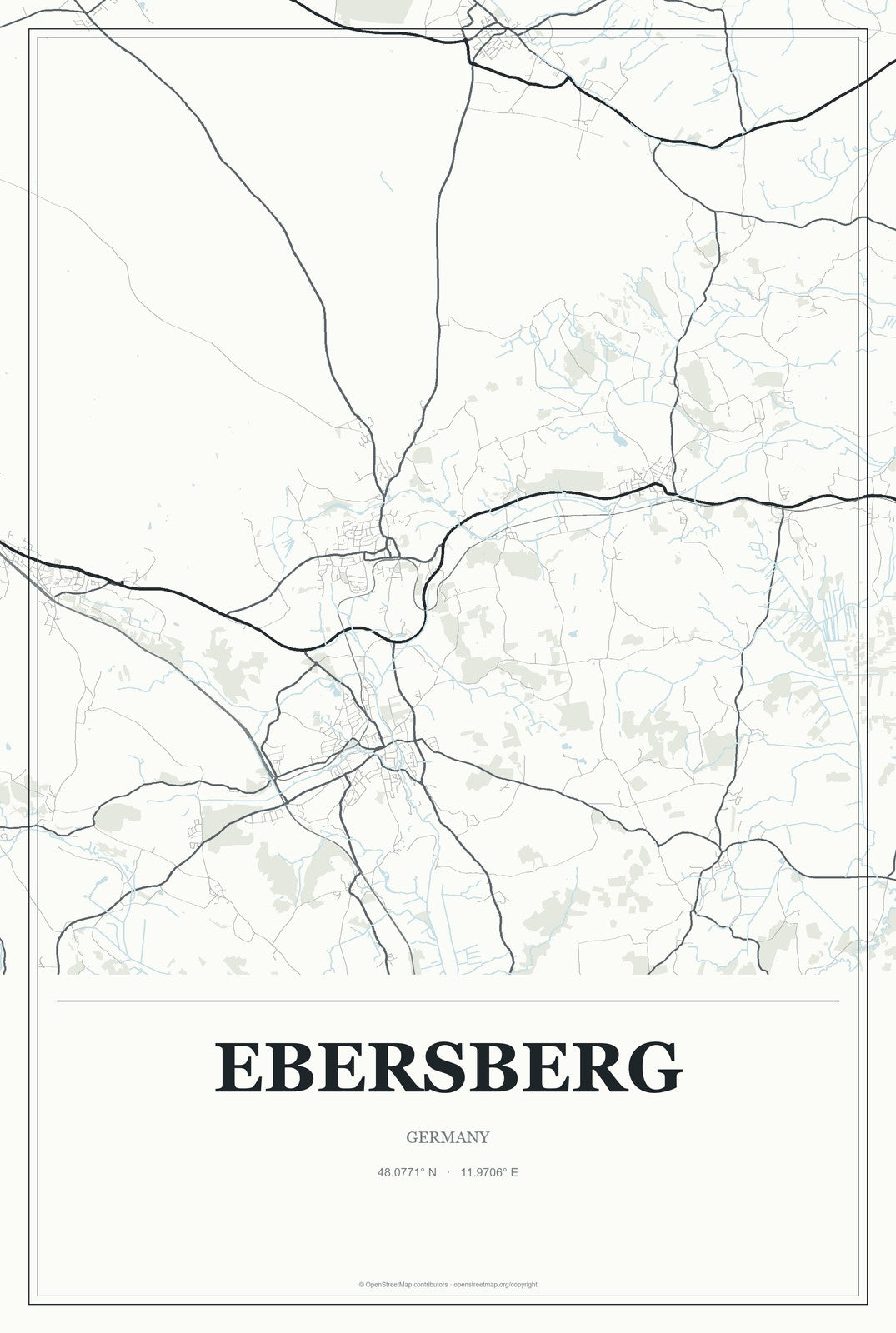 Ebersberg, Germany City Map Aluminum Sign in Gallery Air style