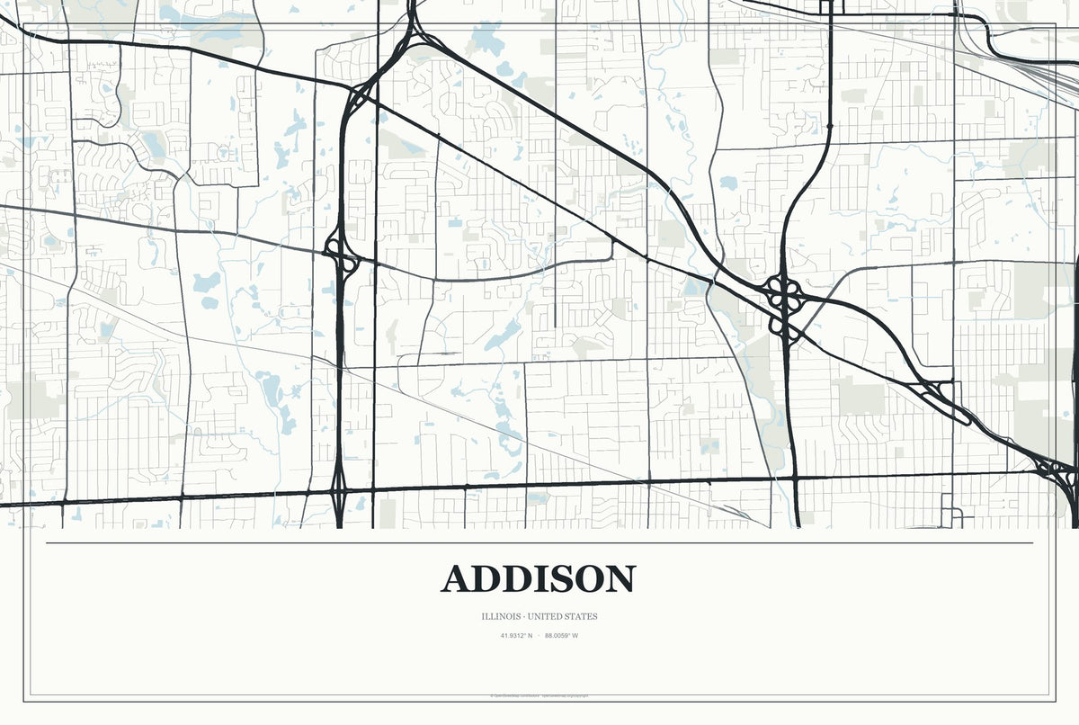 Addison, Illinois City Map Aluminum Sign in Gallery Air style