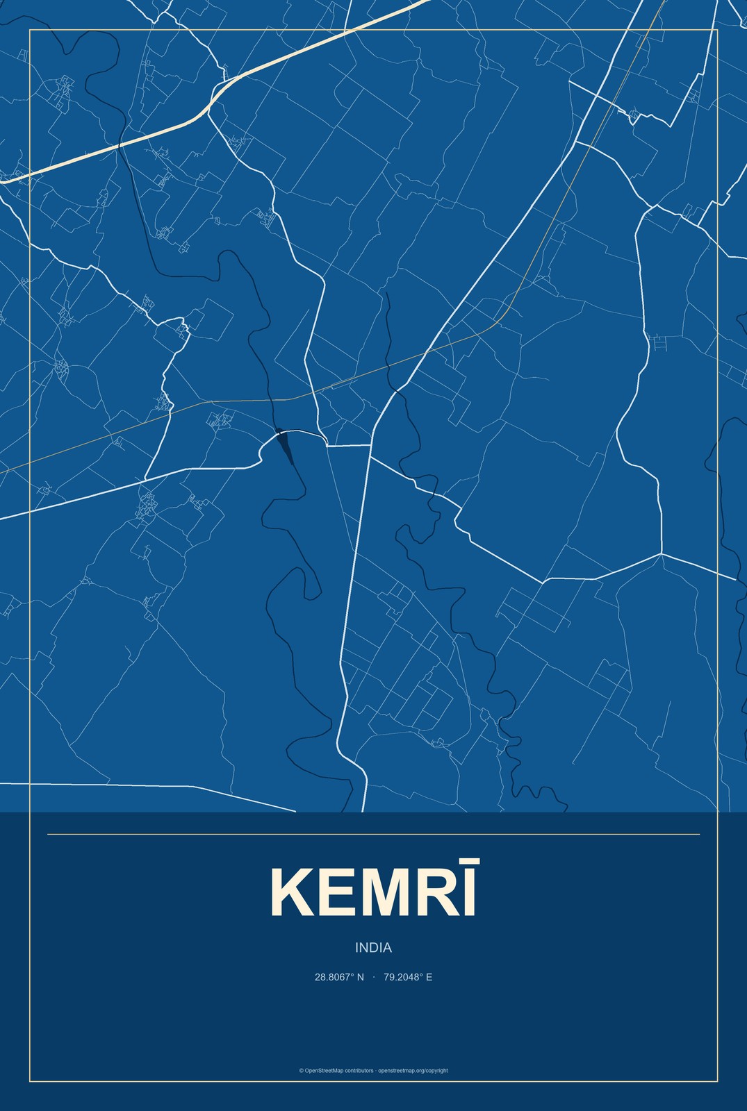 Kemrī, India City Map Aluminum Sign in Harbor Cobalt style