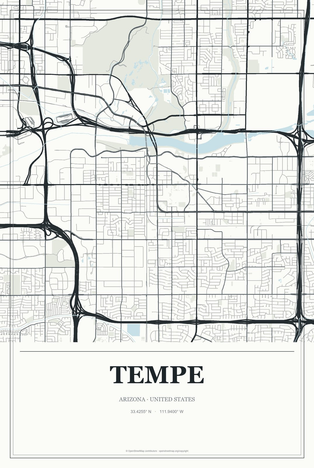 Tempe, Arizona City Map Aluminum Sign in Gallery Air style