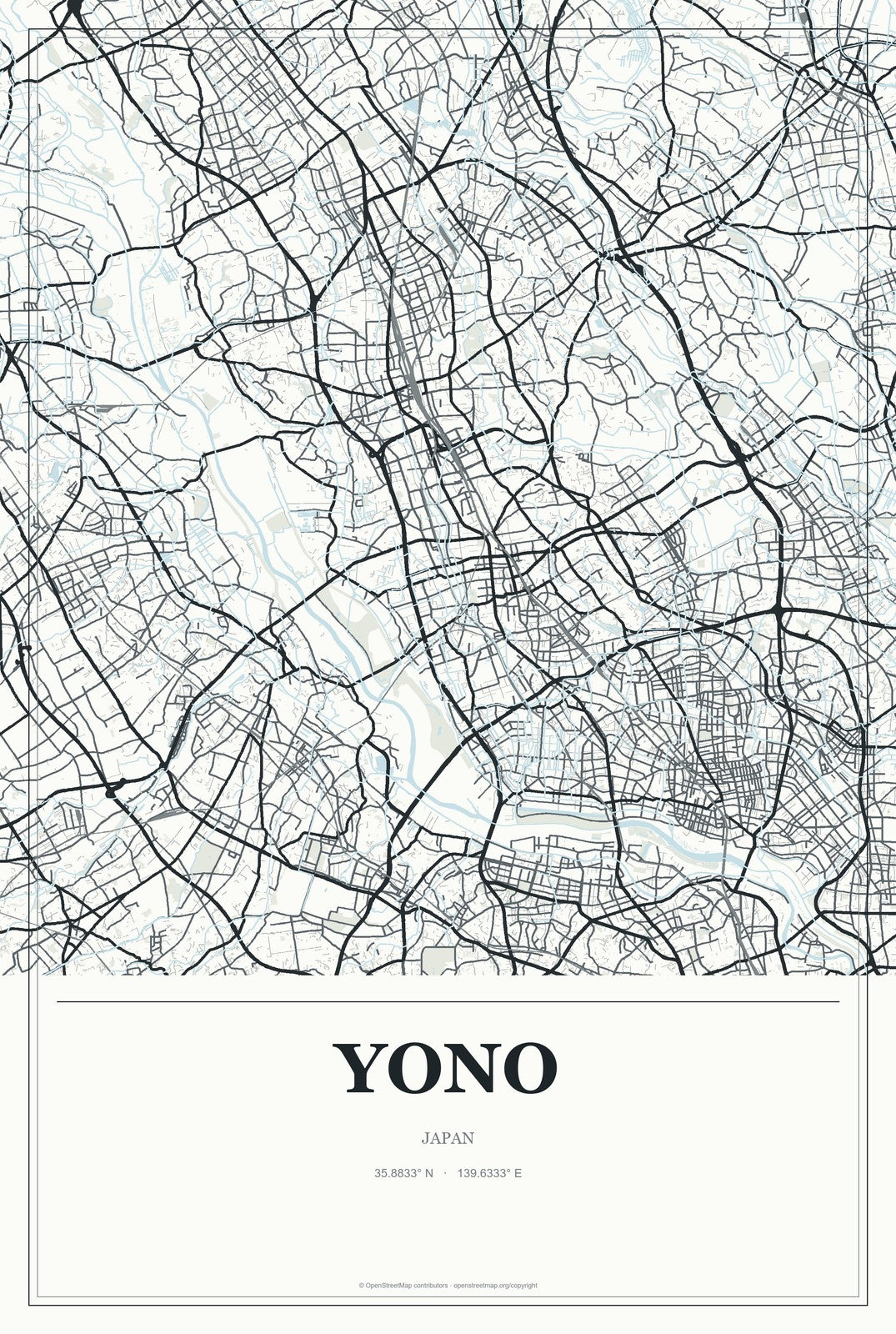 Yono, Saitama, Japan City Map Aluminum Sign in Gallery Air style