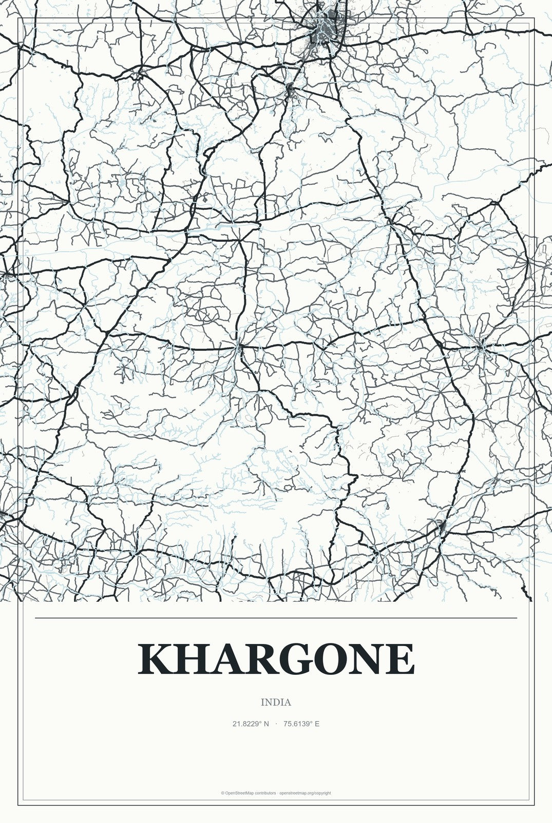 Khargone, India City Map Aluminum Sign in Gallery Air style
