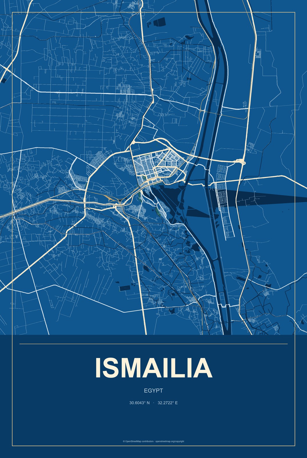 Ismailia, Egypt City Map Aluminum Sign in Harbor Cobalt style