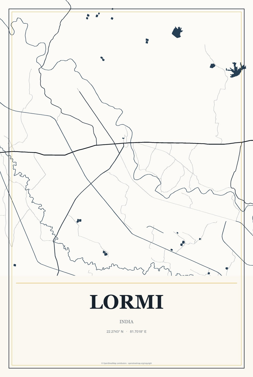 Lormi, India City Map Aluminum Sign in Citrine Modern style
