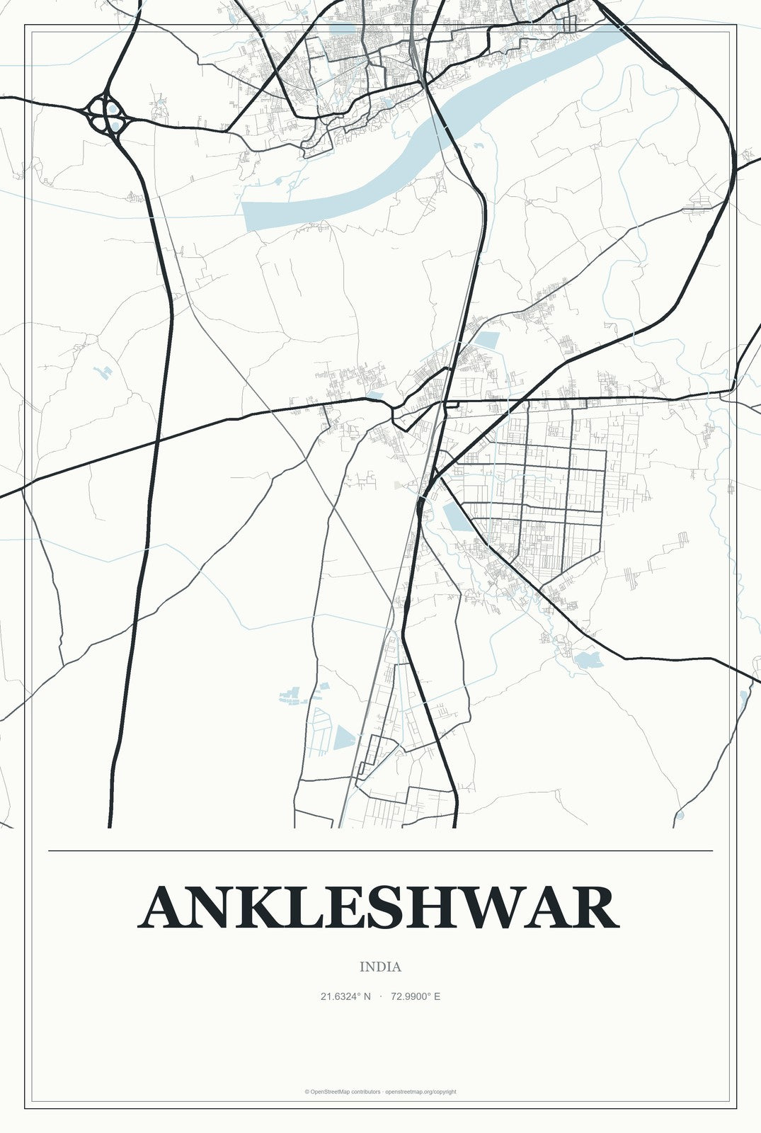 Ankleshwar, India City Map Aluminum Sign in Gallery Air style