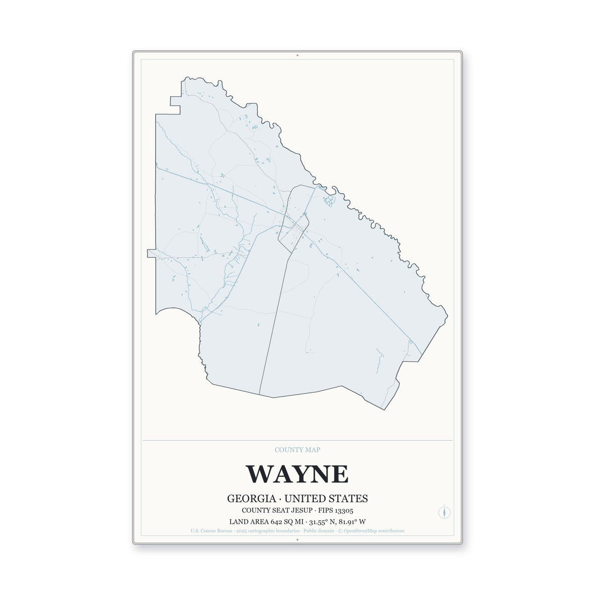 Wayne County, Georgia Map Aluminum Sign in Gallery Air style