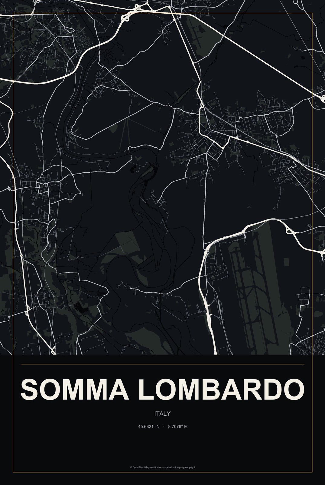Somma Lombardo, Italy City Map Aluminum Sign in Metropolitan Noir style