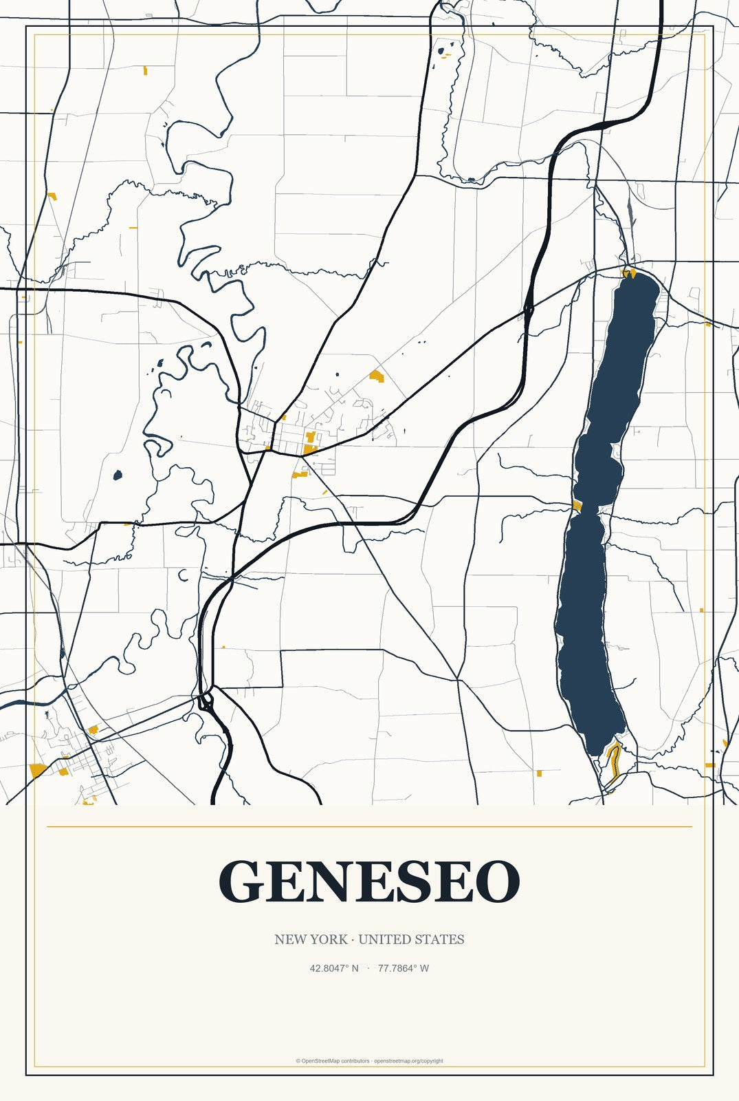 Geneseo, New York City Map Aluminum Sign in Citrine Modern style