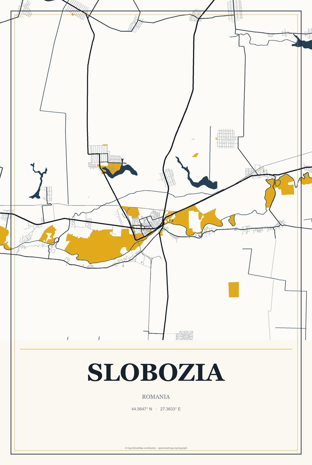 Slobozia, Romania City Map Aluminum Sign in Citrine Modern style