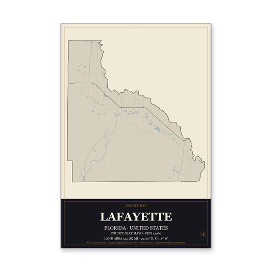 Lafayette County, Florida Map Aluminum Sign in Museum Plaque style
