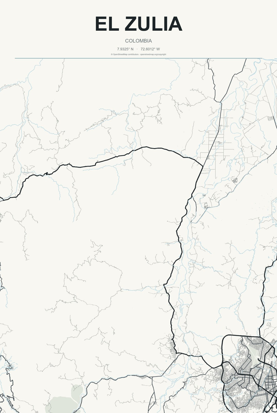 El Zulia, Colombia City Map Aluminum Sign in Headline Atlas style