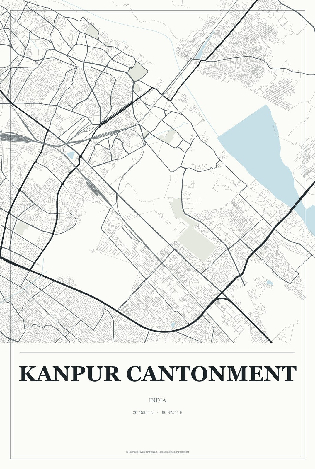 Kanpur Cantonment, India City Map Aluminum Sign in Gallery Air style
