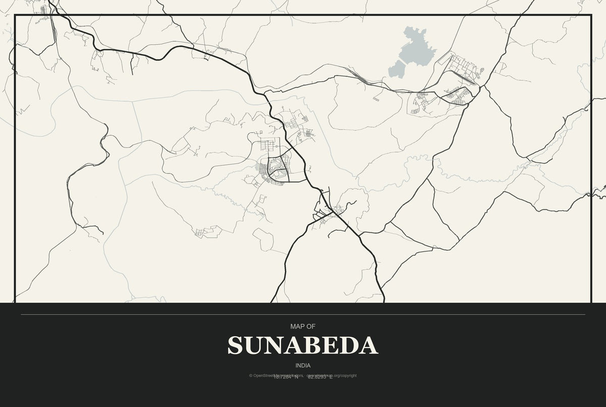 Sunabeda, India City Map Aluminum Sign in Museum Plaque style