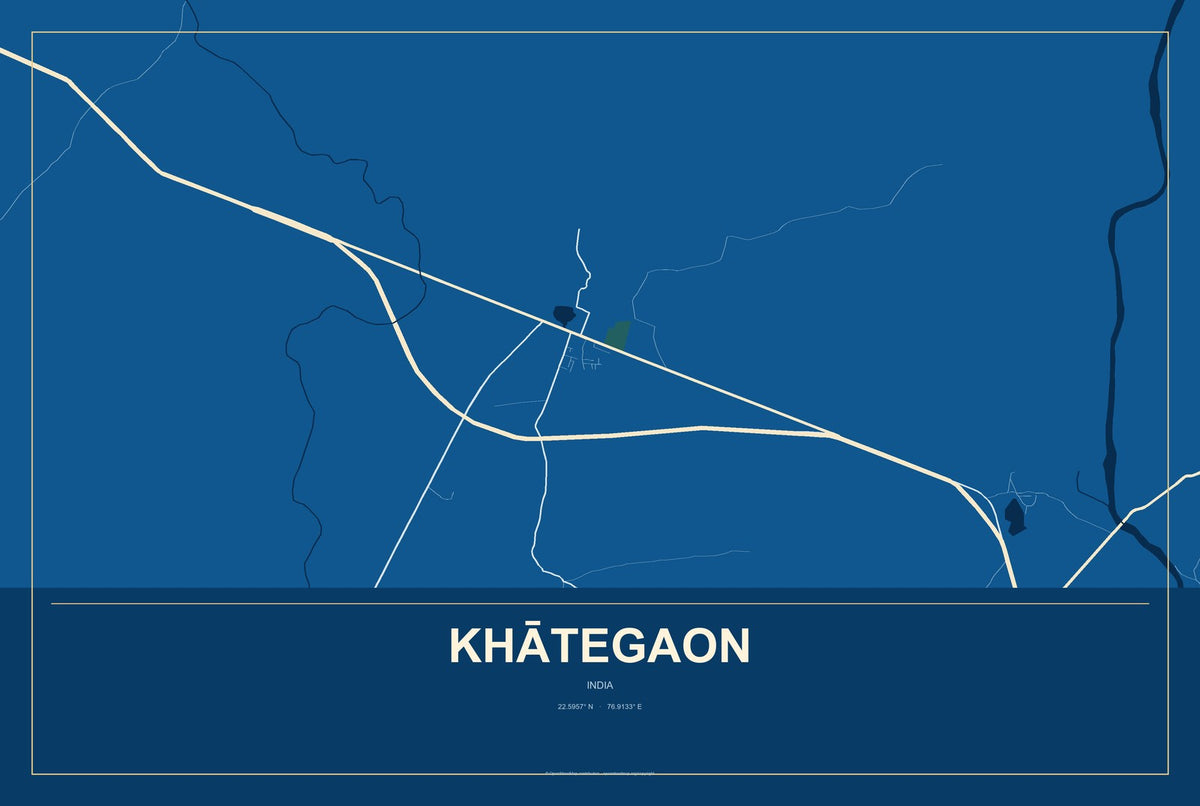 Khātegaon, India City Map Aluminum Sign in Harbor Cobalt style