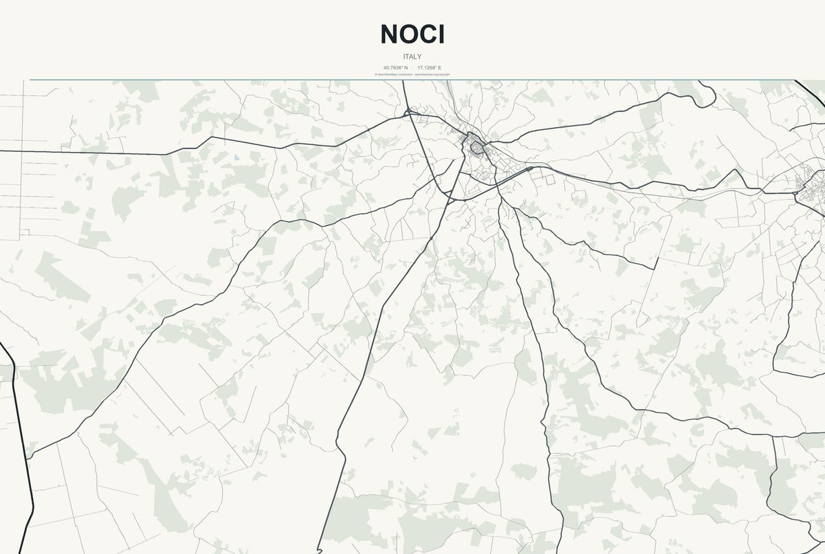 Noci, Italy City Map Aluminum Sign in Headline Atlas style