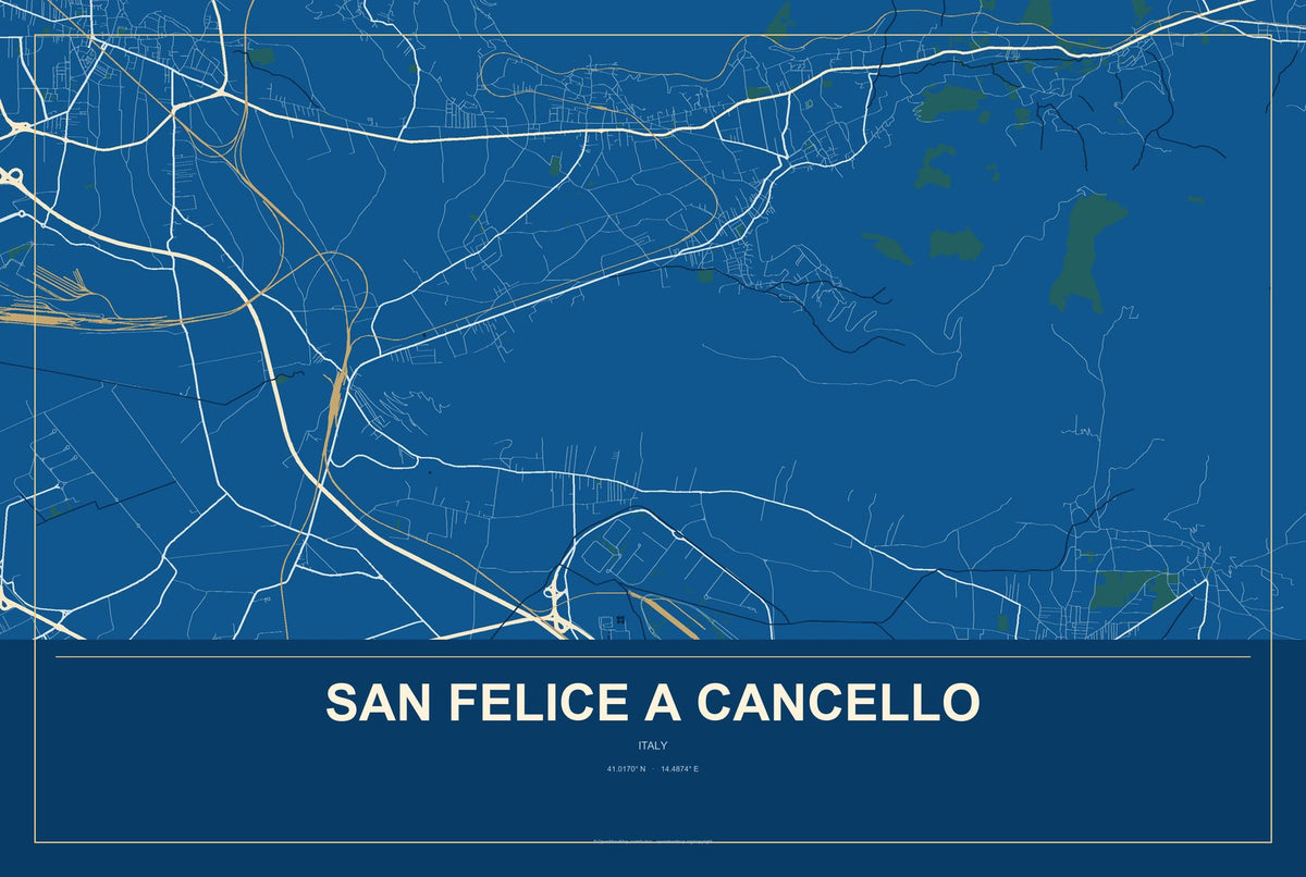 San Felice A Cancello, Italy City Map Aluminum Sign in Harbor Cobalt style