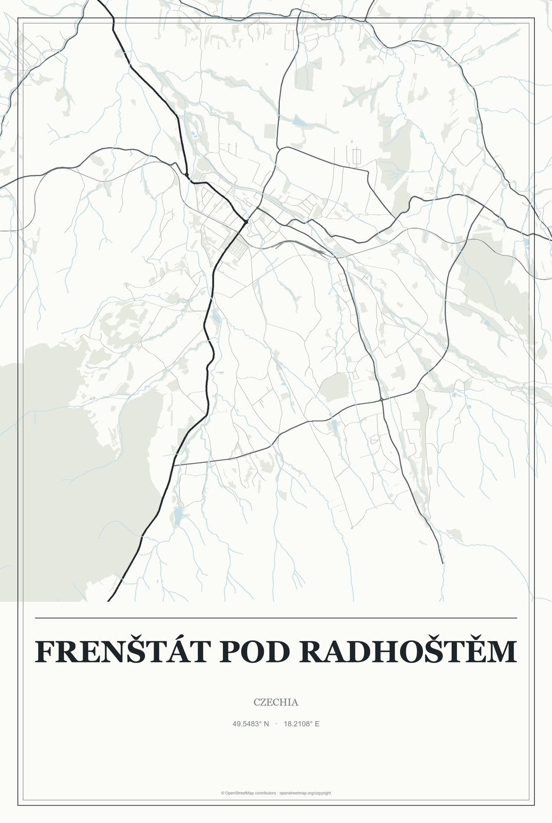 Frenštát pod Radhoštěm, Czechia City Map Aluminum Sign in Gallery Air style