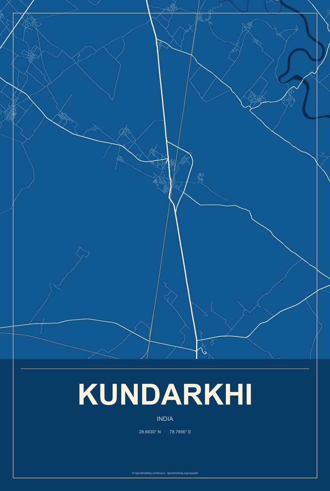Kundarkhi, India City Map Aluminum Sign in Harbor Cobalt style