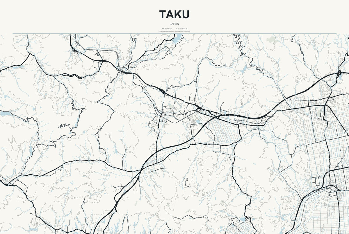 Taku, Japan City Map Aluminum Sign in Headline Atlas style