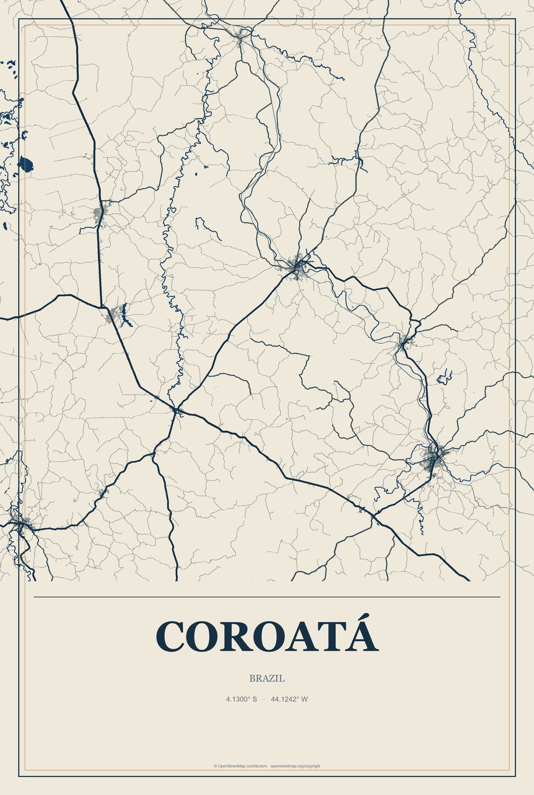Coroatá, Brazil City Map Aluminum Sign in Coastal Cutout style
