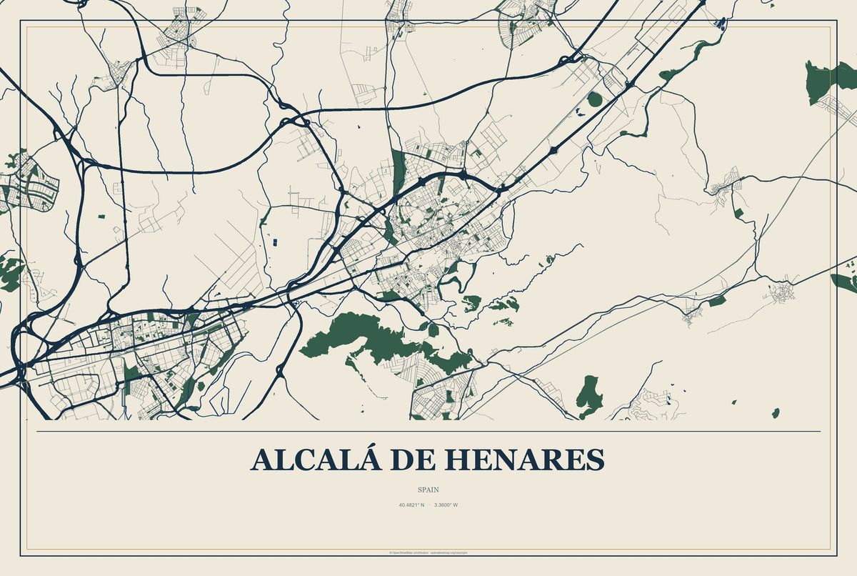 Alcalá de Henares, Spain City Map Aluminum Sign in Coastal Cutout style