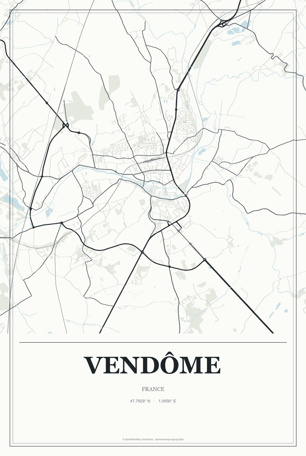 Vendôme, France City Map Aluminum Sign in Gallery Air style