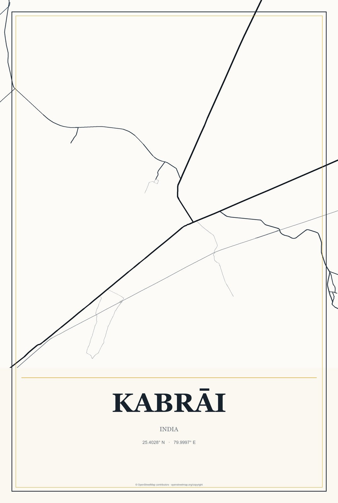 Kabrāi, India City Map Aluminum Sign in Citrine Modern style