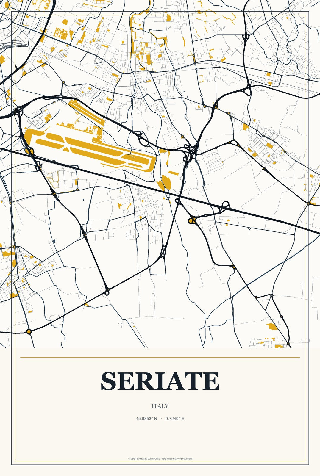 Seriate, Italy City Map Aluminum Sign in Citrine Modern style