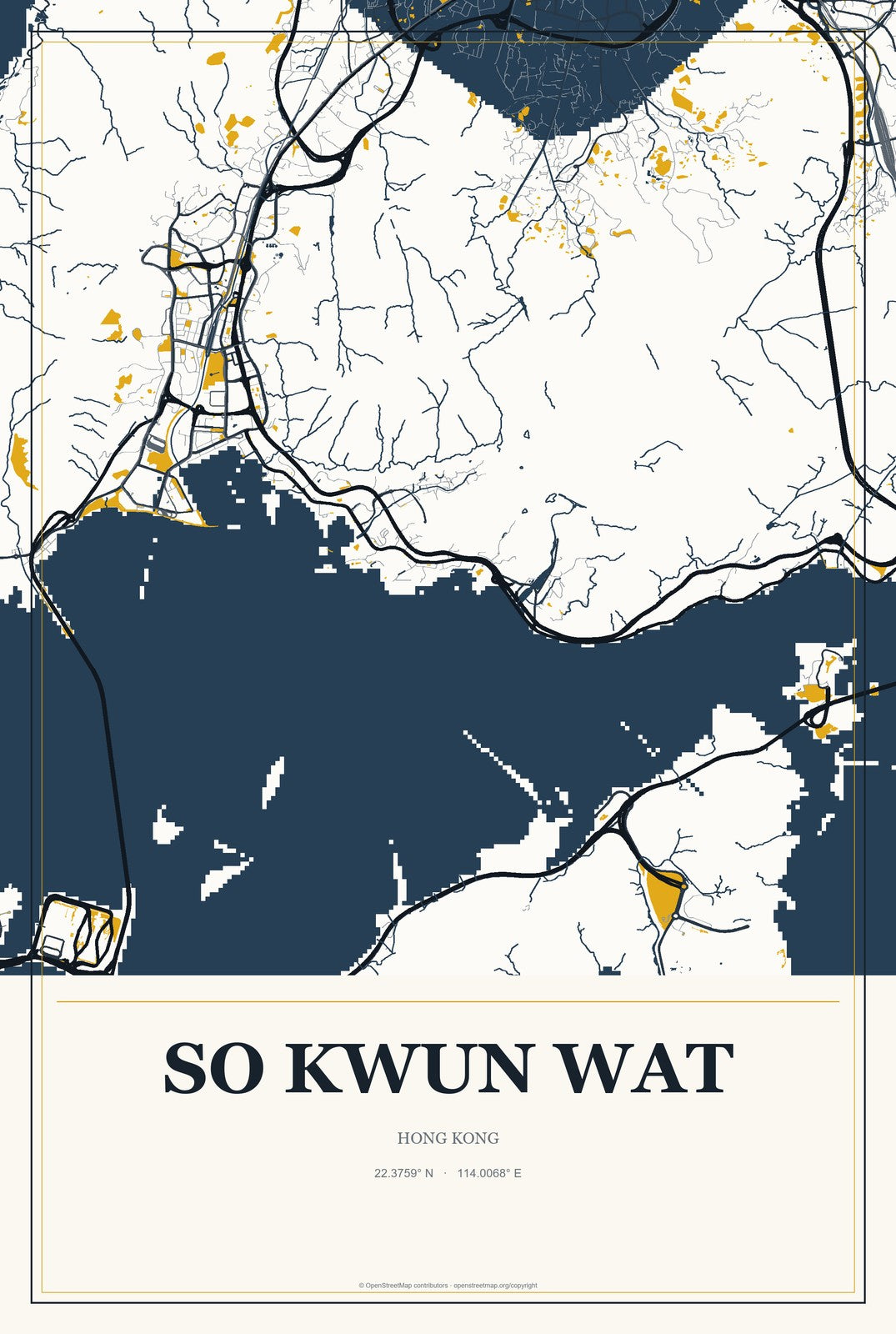 So Kwun Wat, Hong Kong City Map Aluminum Sign in Citrine Modern style