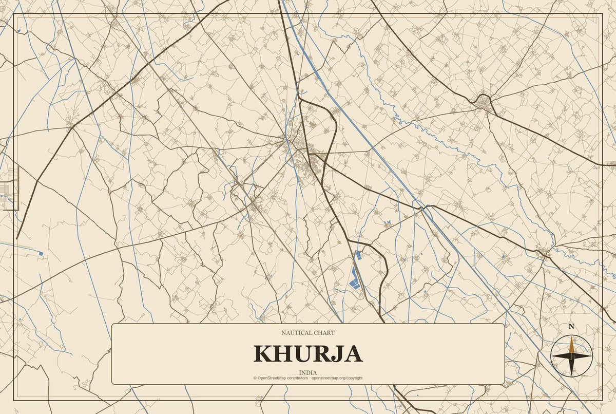 Khurja, India City Map Aluminum Sign in Heritage Nautical style