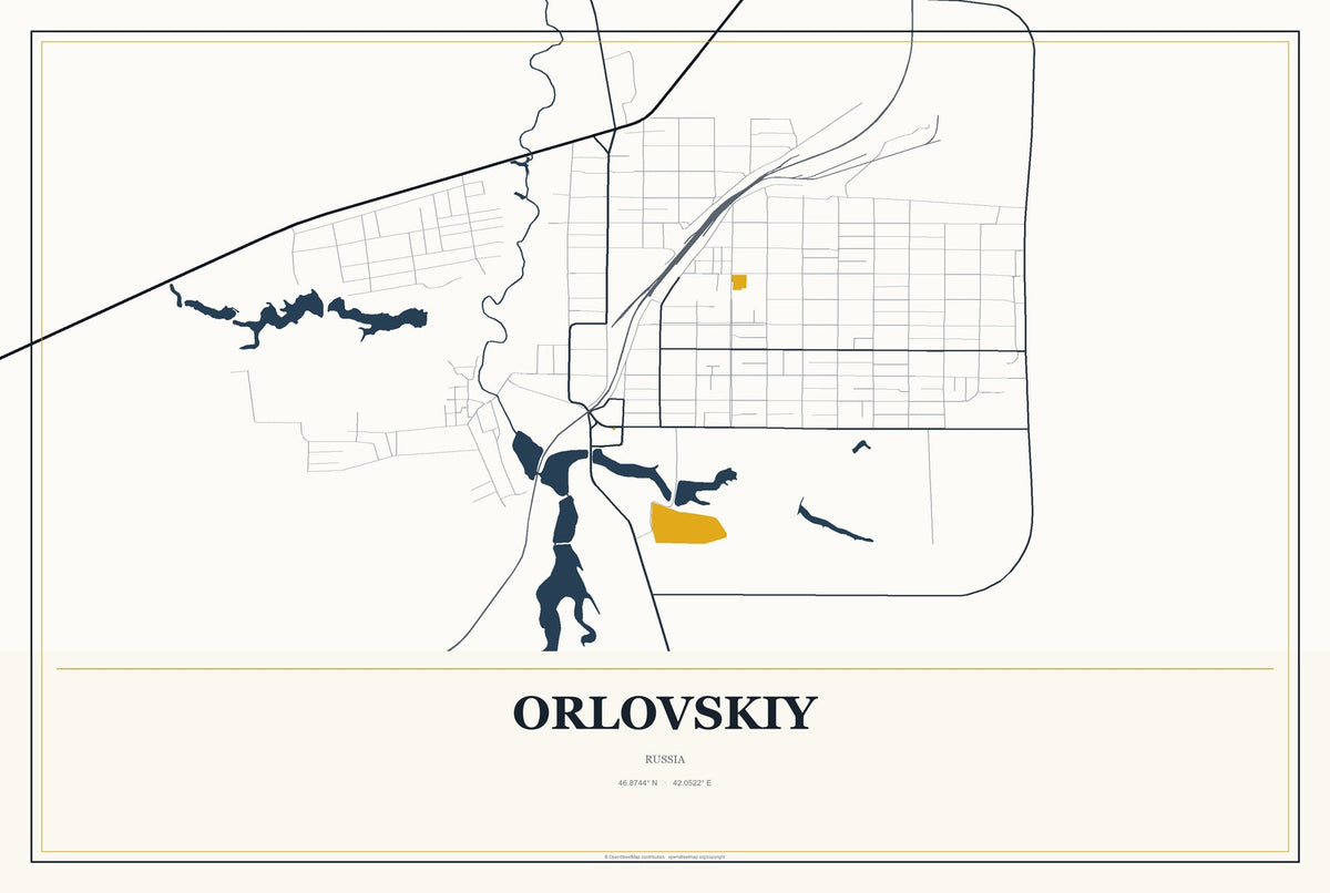 Orlovskiy, Russia City Map Aluminum Sign in Citrine Modern style