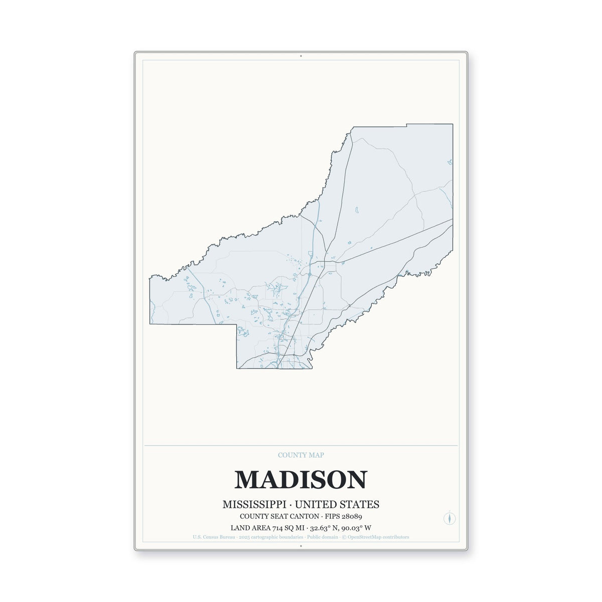 Madison County, Mississippi Map Aluminum Sign in Gallery Air style