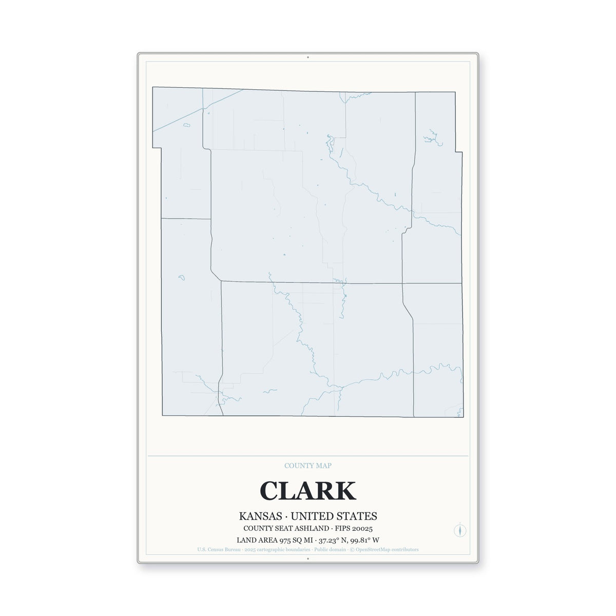 Clark County, Kansas Map Aluminum Sign in Gallery Air style
