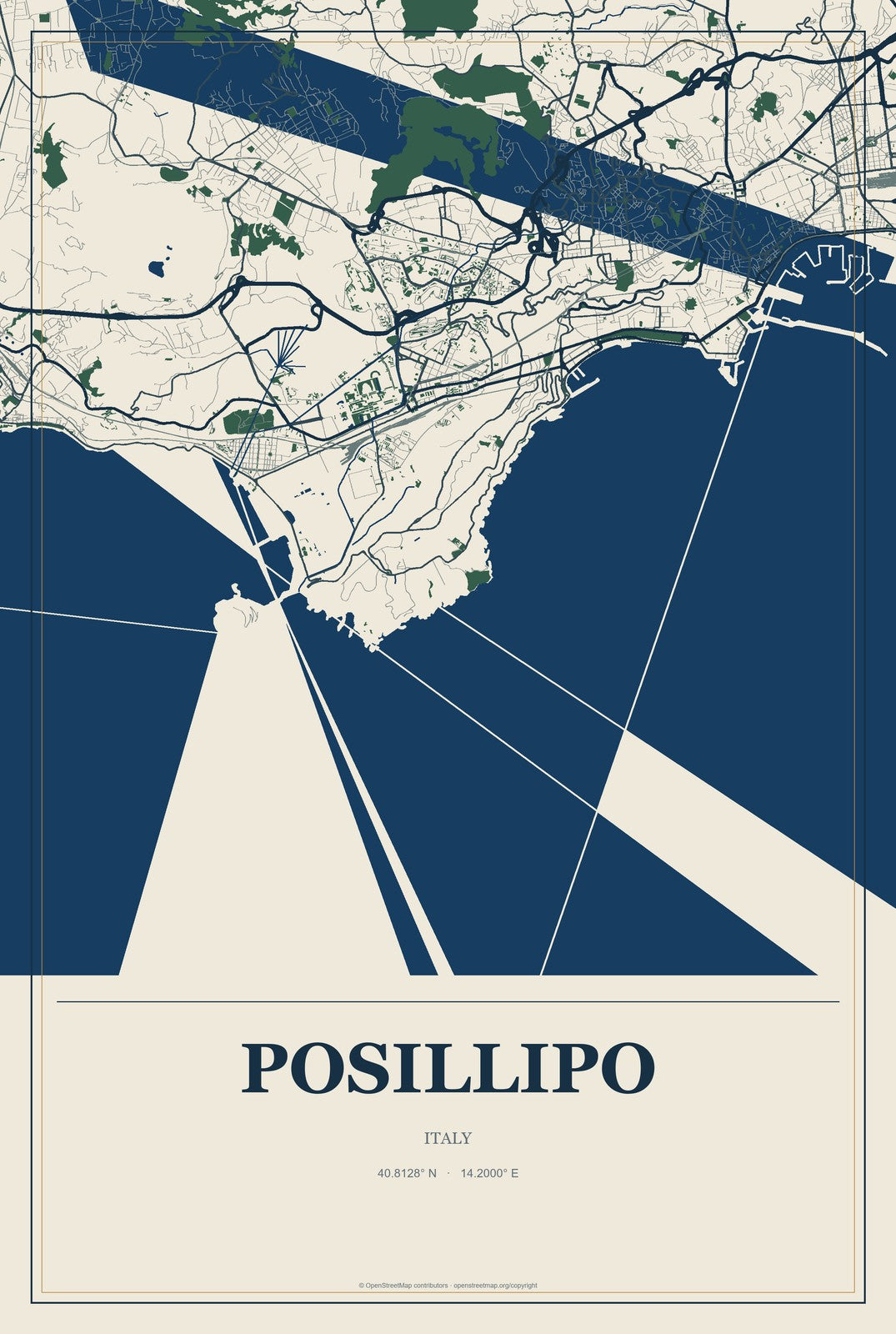 Posillipo, Italy City Map Aluminum Sign in Coastal Cutout style