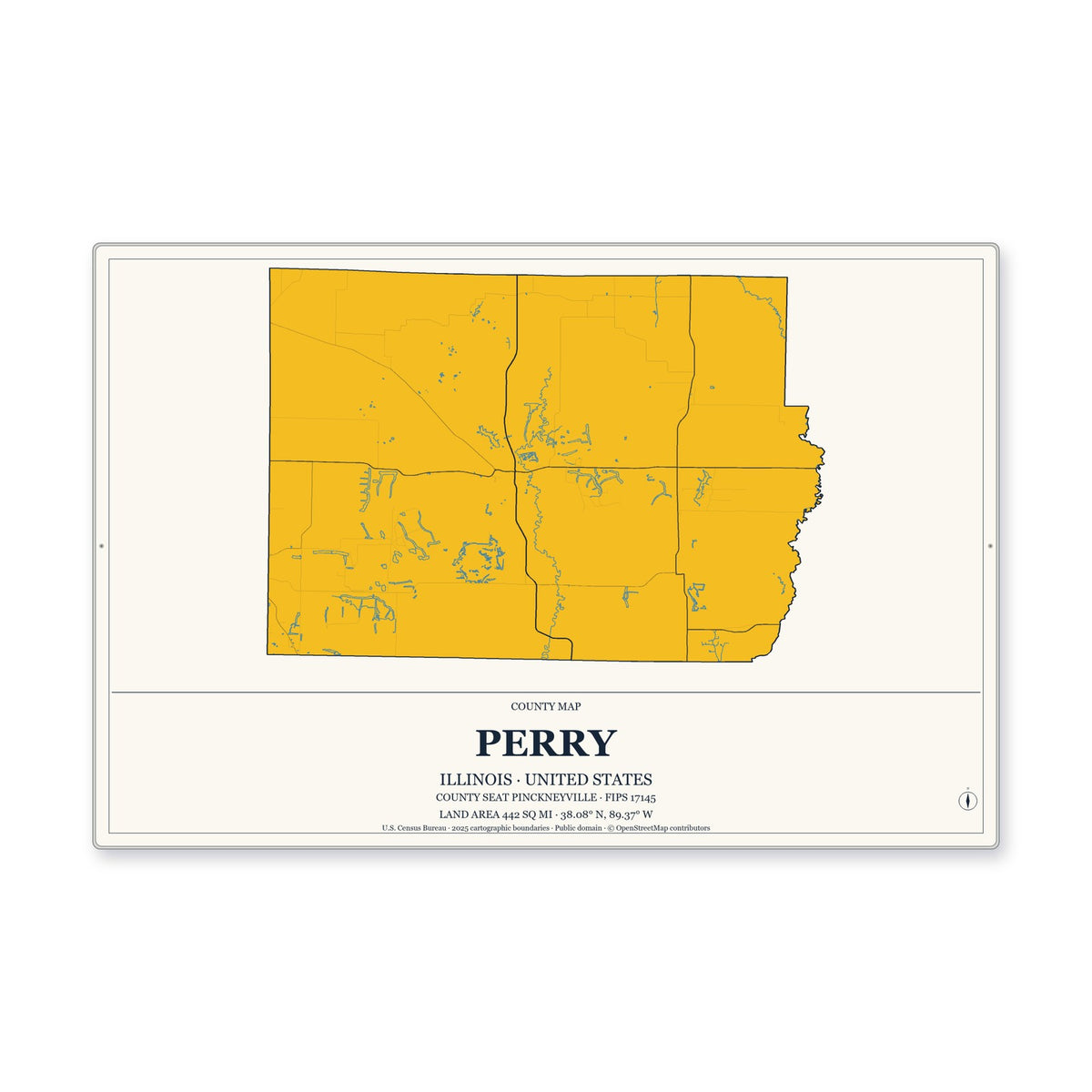 Perry County, Illinois Map Aluminum Sign in Citrine Modern style