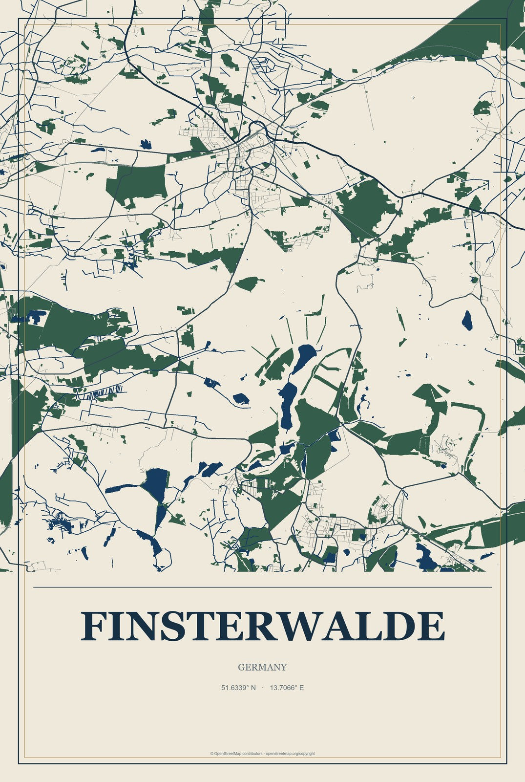 Finsterwalde, Germany City Map Aluminum Sign in Coastal Cutout style