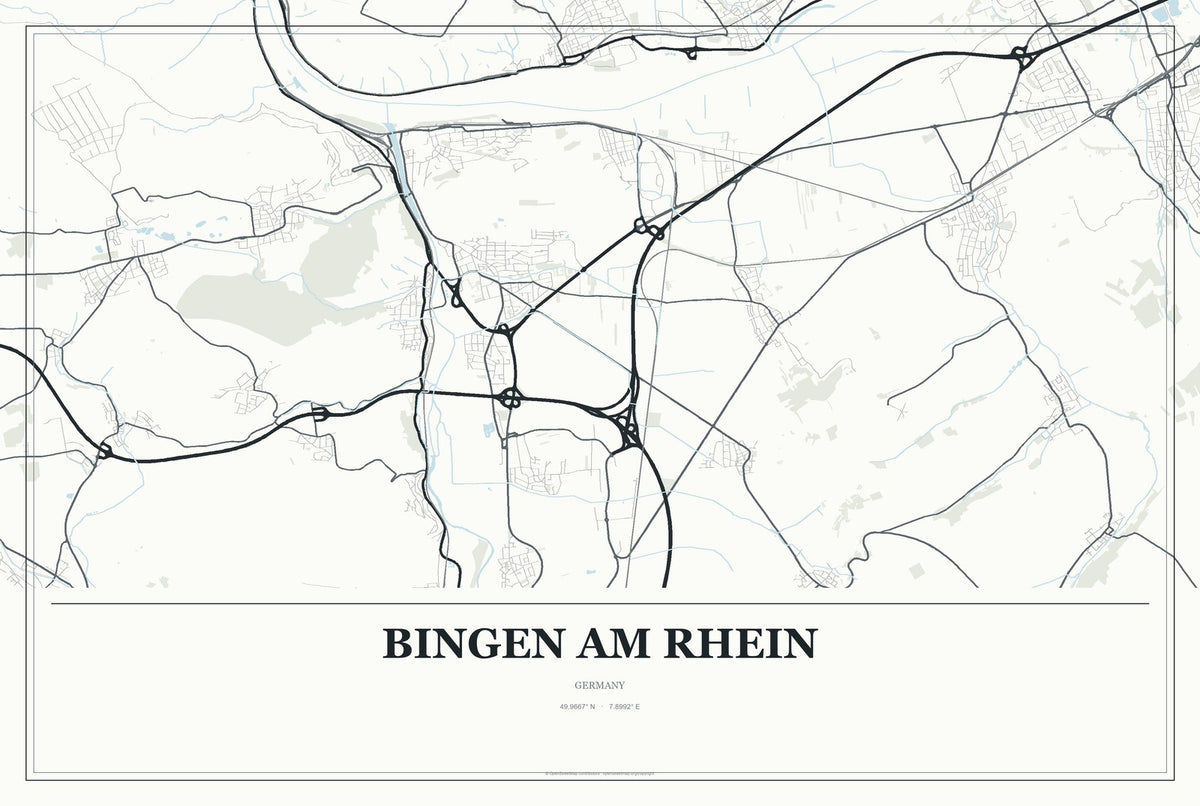 Bingen am Rhein, Germany City Map Aluminum Sign in Gallery Air style