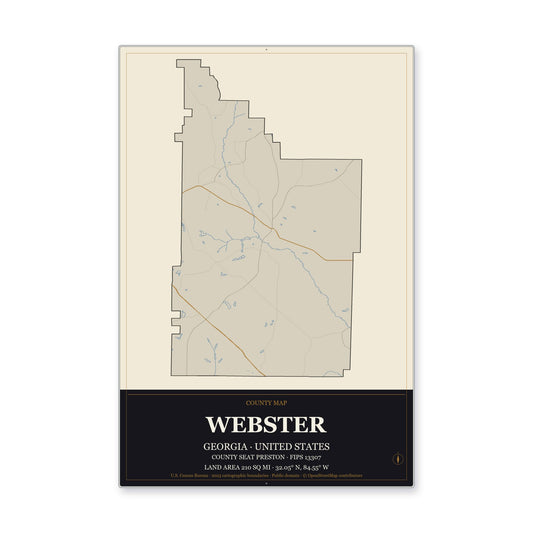Webster County, Georgia Map Aluminum Sign in Museum Plaque style