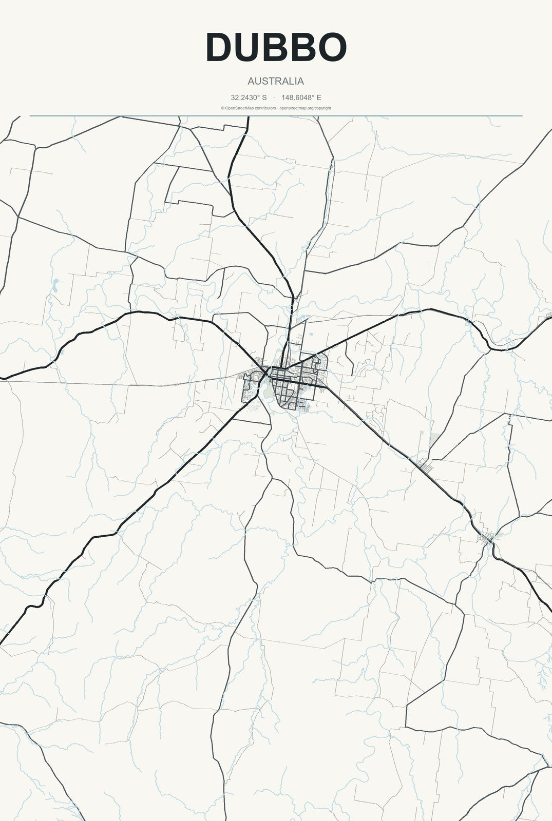 Dubbo, Australia City Map Aluminum Sign in Headline Atlas style