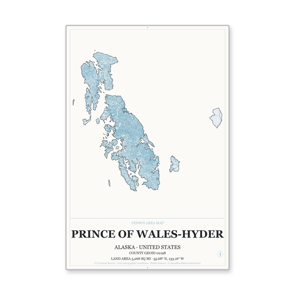 Prince of Wales-Hyder Census Area, Alaska Map Aluminum Sign in Gallery Air style