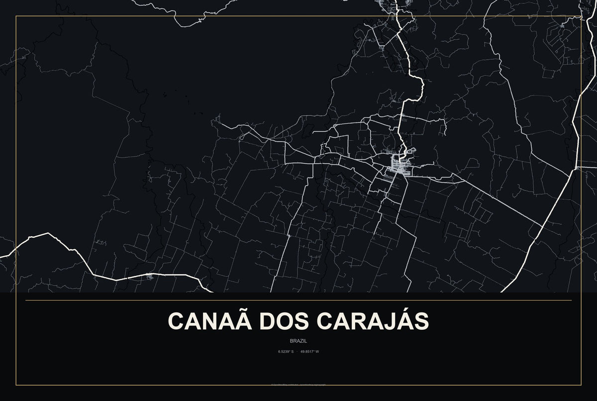 Canaã dos Carajás, Brazil City Map Aluminum Sign in Metropolitan Noir style