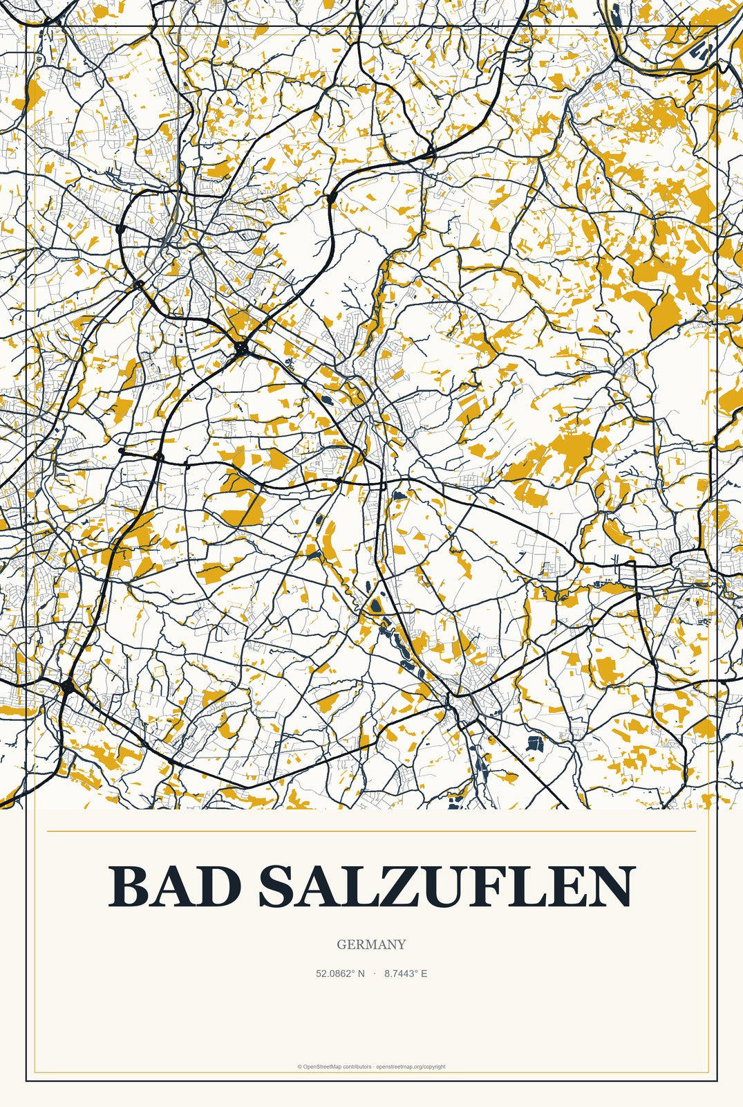 Bad Salzuflen, Germany City Map Aluminum Sign in Citrine Modern style