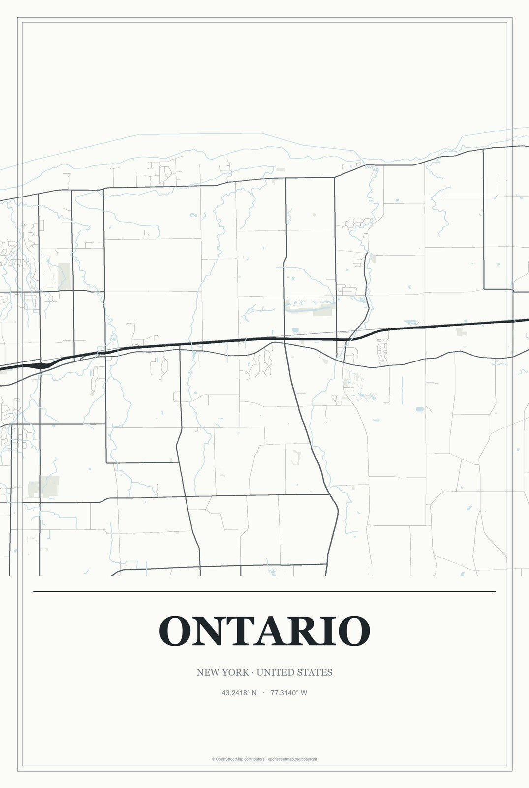 Ontario, New York City Map Aluminum Sign in Gallery Air style