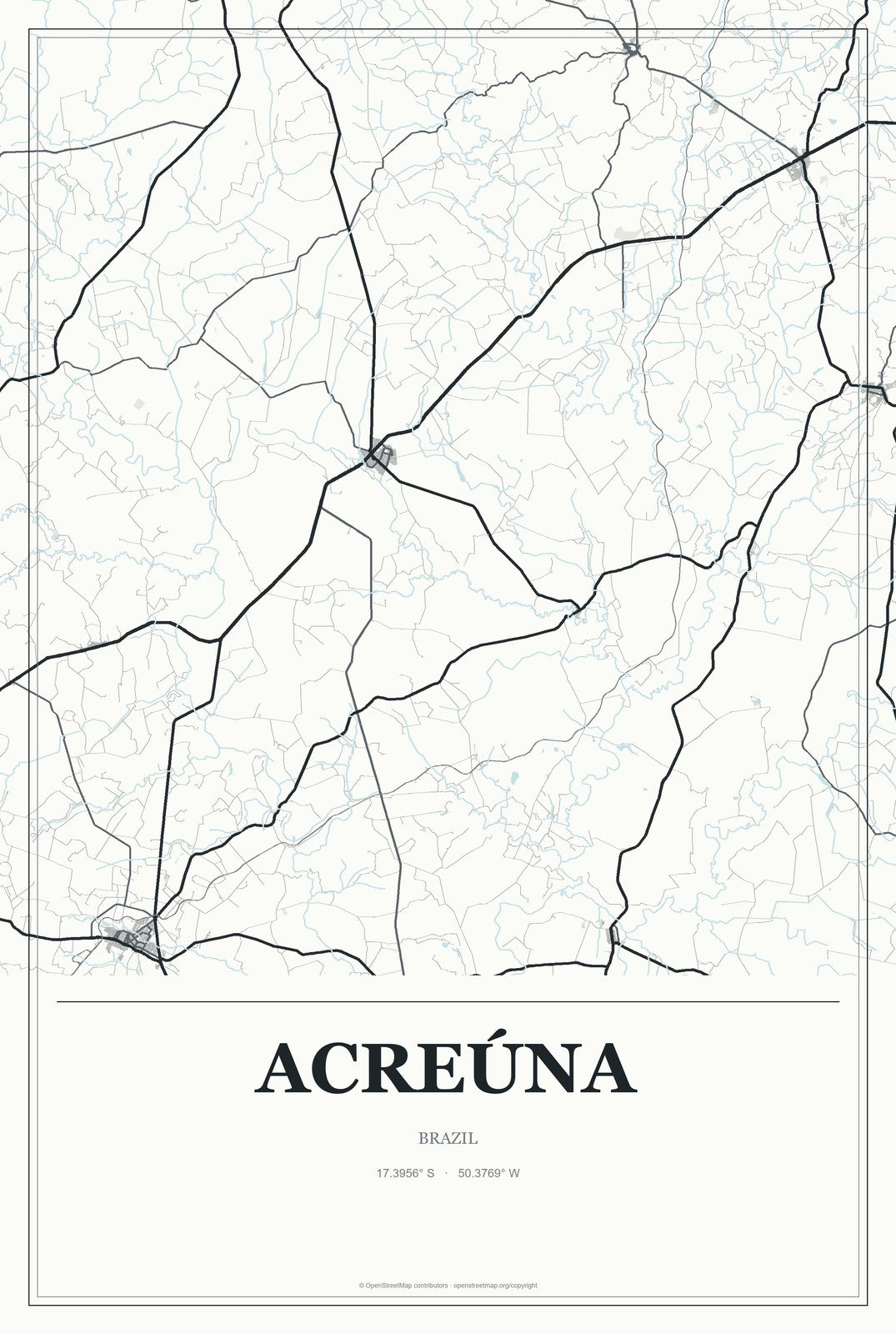 Acreúna, Brazil City Map Aluminum Sign in Gallery Air style