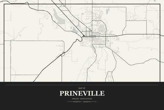 Prineville, Oregon City Map Aluminum Sign in Museum Plaque style