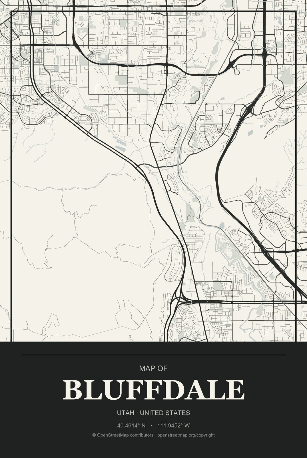 Bluffdale, Utah City Map Aluminum Sign in Museum Plaque style