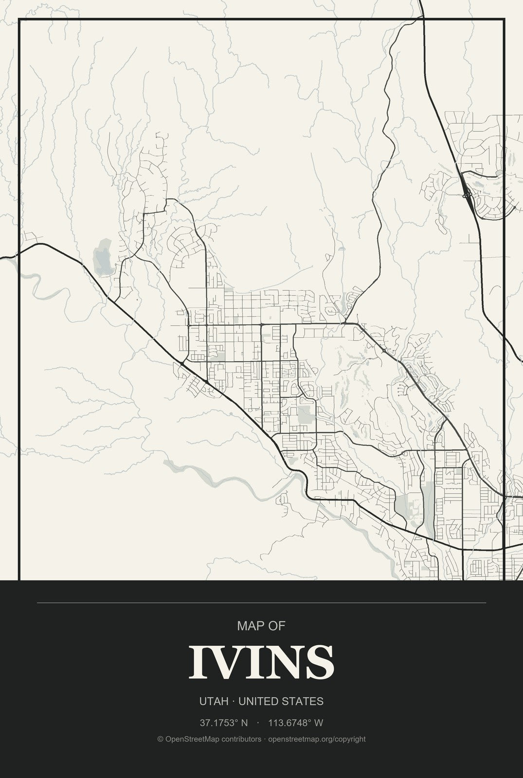 Ivins, Utah City Map Aluminum Sign in Museum Plaque style