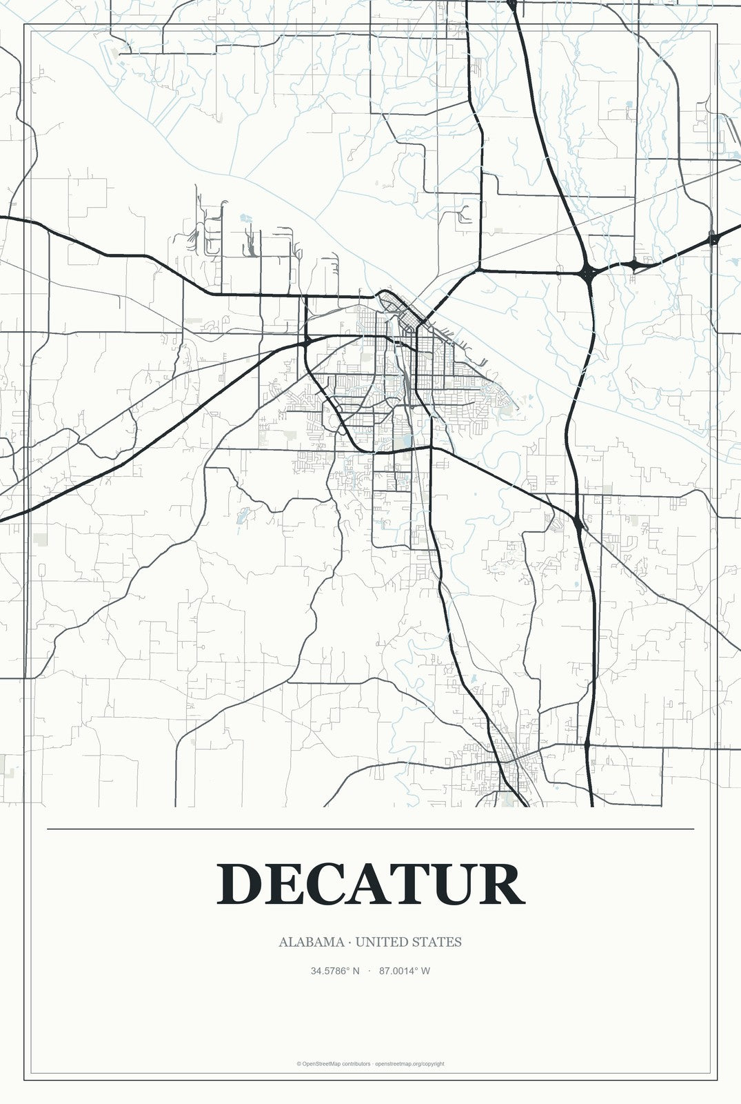 Decatur, Alabama City Map Aluminum Sign in Gallery Air style
