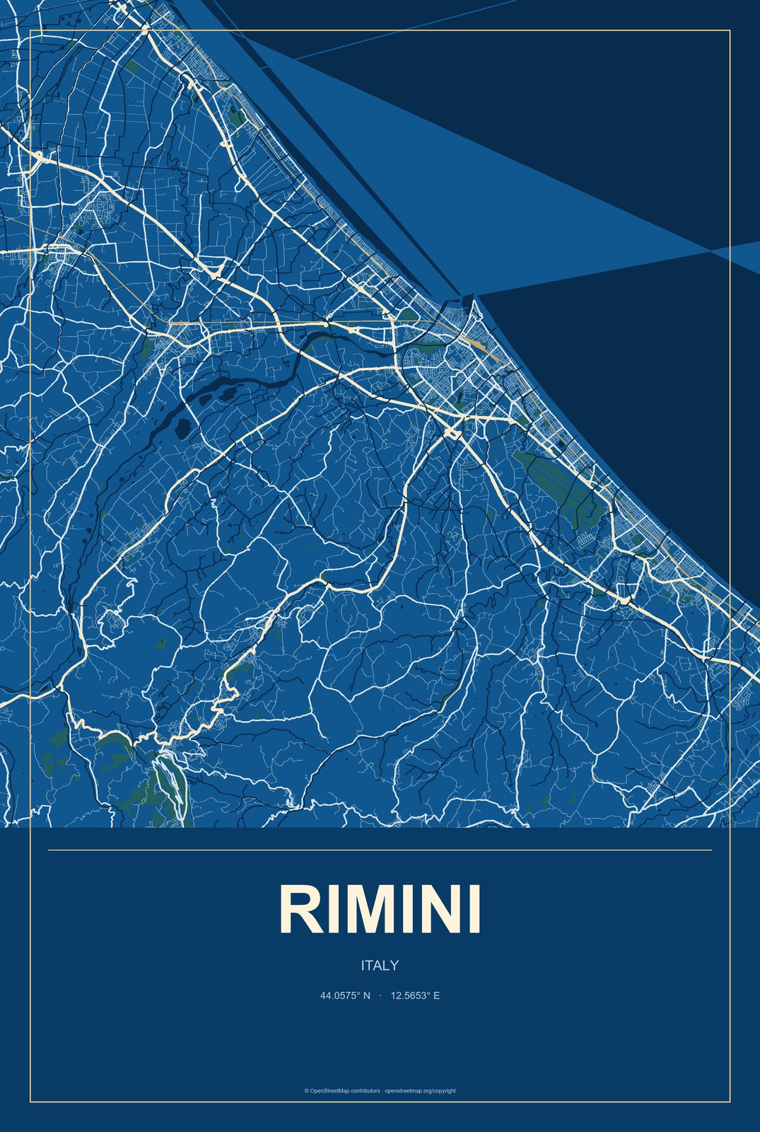 Rimini, Italy City Map Aluminum Sign in Harbor Cobalt style